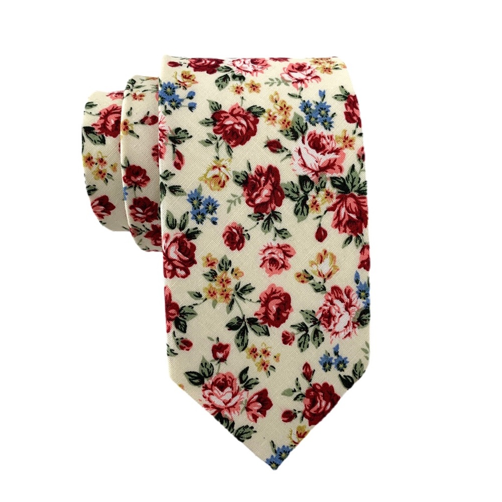 Men’s Cream Bohemian Floral Slim Necktie
